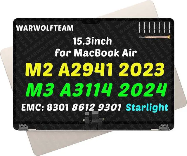 Main image of 15.3inch Compatible with MacBook Air Retina A2941 2023 M2 EMC 8301 A3114 2024 M3 EMC 8612 EMC 9301 2880 x 1864 LCD Screen Display Replacement Complete Assembly (Starlight)