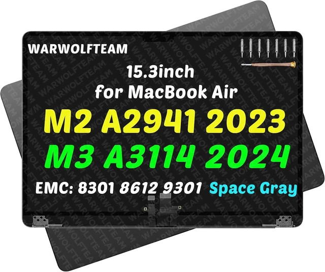 Main image of for MacBook Air A2941 A3114 LCD Screen Replacement, EMC 8301, EMC 8612, EMC 9301, 661-34702, 661-34703, 661-34704, 661-34705, 661-34701, 661-40257, 15.3in, 2880 x 1864Gray