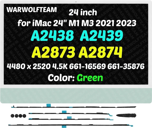 Main image of Compatible with iMac A2438 A2439 A2873 A2874 M1 M3 2021 2023 All in One Retina EMC 3663 3664 8206 8207 24" 4.5K LCD Display Screen Assembly LG204A-215(661-16569 661-35876 Green)