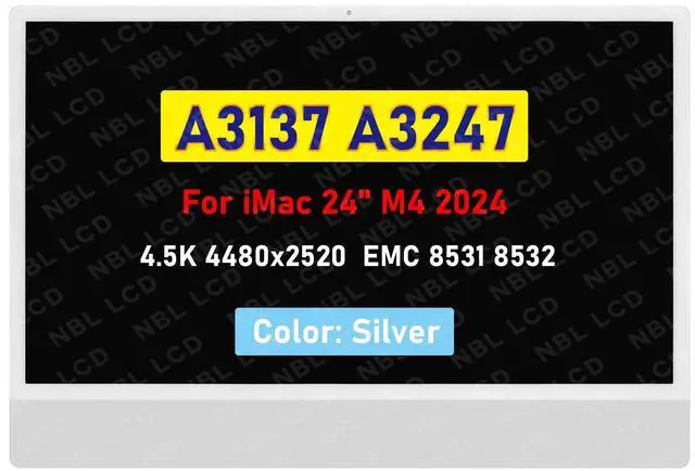 Main image of 24.0" For Apple iMac M4 2024 A3137 A3247 LCD Screen Assembly Replacement Silver