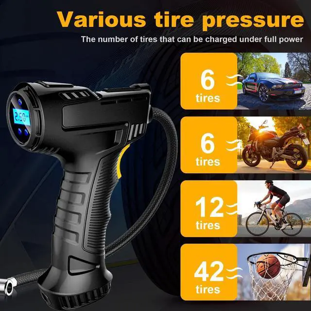 Alt view image 3 of 6 - Cordless Air Pump, 150 PSI Inflatable Handheld Air Compressor Car Tire Pump with Digital Pressure Gauge, Electric Tire Inflator for Bike Car Tires Balls