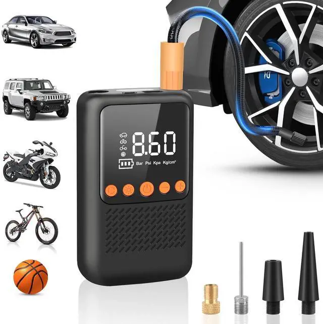 Main image of Portable Cordless Tire Inflator with Auto Shutoff Digital Pressure Gauge - Electric Air Pump for Car Tire Bike Ball - 150 PSI Car Tire Pump with 4 Nozzles