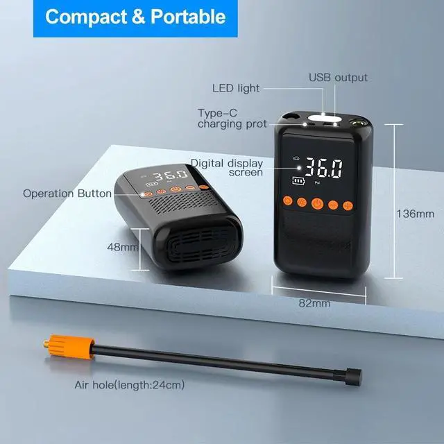 Alt view image 5 of 6 - Portable Cordless Tire Inflator with Auto Shutoff Digital Pressure Gauge - Electric Air Pump for Car Tire Bike Ball - 150 PSI Car Tire Pump with 4 Nozzles