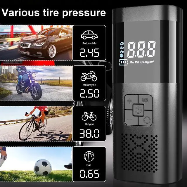 Alt view image 6 of 6 - Tire Inflator Portable Air Compressor, 150PSI Rechargeable 6000mAh Battery Tire Inflator, Mini Air Pump Auto Shut off, Tire Pump with LED Light for Car Motorcycle Bicycle