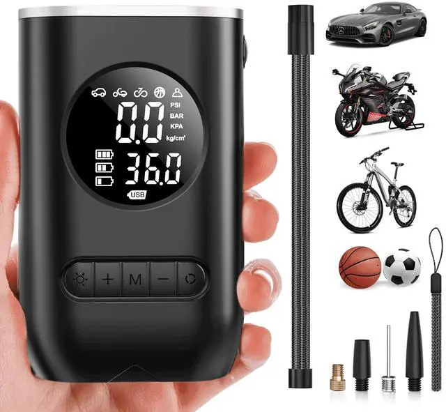 Main image of Tire Inflator Portable Air Compressor, 150PSI Cordless Air Pump for Car Tires with Digital Pressure Gauge, Rechargeable Tire Pump with LED Light for Car Bike Motorcycles Balls