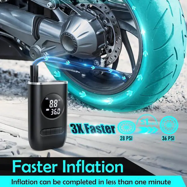 Alt view image 4 of 6 - Tire Inflator Portable Air Compressor, 150PSI Cordless Air Pump for Car Tires with Digital Pressure Gauge, Rechargeable Tire Pump with LED Light for Car Bike Motorcycles Balls