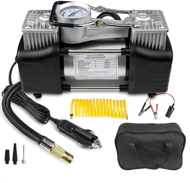Main image of 12v 150psi Dual Cylinder Metal Pump, Heavy-duty Air Compressor for Tires with Led Night Light/auto Shut-off
