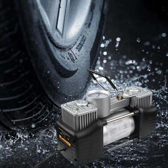 Alt view image 2 of 6 - 12v 150psi Dual Cylinder Metal Pump, Heavy-duty Air Compressor for Tires with Led Night Light/auto Shut-off