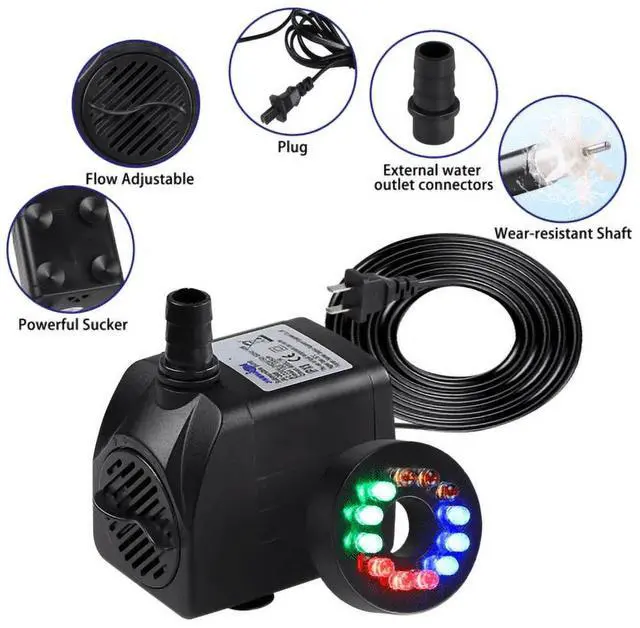 Alt view image 3 of 6 - Water Pump with 12 LED 16W Lights for Fountain Pool Garden Pond Tank