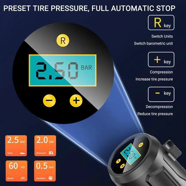 Alt view image 4 of 6 - Cordless Air Compressor Tire Inflator,Portable Handheld Air Pump for Tires with Digital Pressure Gauge,Rechargeable Battery Powered Wireless Air Pump