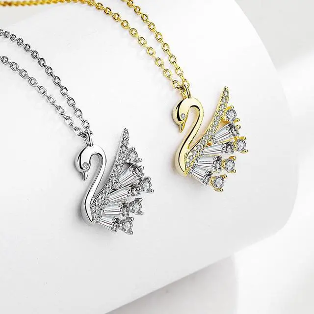 Alt view image 2 of 7 - S925 Sterling Silver Swan White/Gold Pendant Necklace for Women 18K gold plated Inlaid Cubic Zirconia Necklace - Wedding Engagement Valentine's Day Christmas Gift