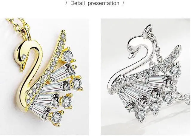 Alt view image 5 of 7 - S925 Sterling Silver Swan White/Gold Pendant Necklace for Women 18K gold plated Inlaid Cubic Zirconia Necklace - Wedding Engagement Valentine's Day Christmas Gift