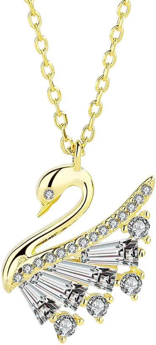 Alt view image 4 of 7 - S925 Sterling Silver Swan White/Gold Pendant Necklace for Women 18K gold plated Inlaid Cubic Zirconia Necklace - Wedding Engagement Valentine's Day Christmas Gift