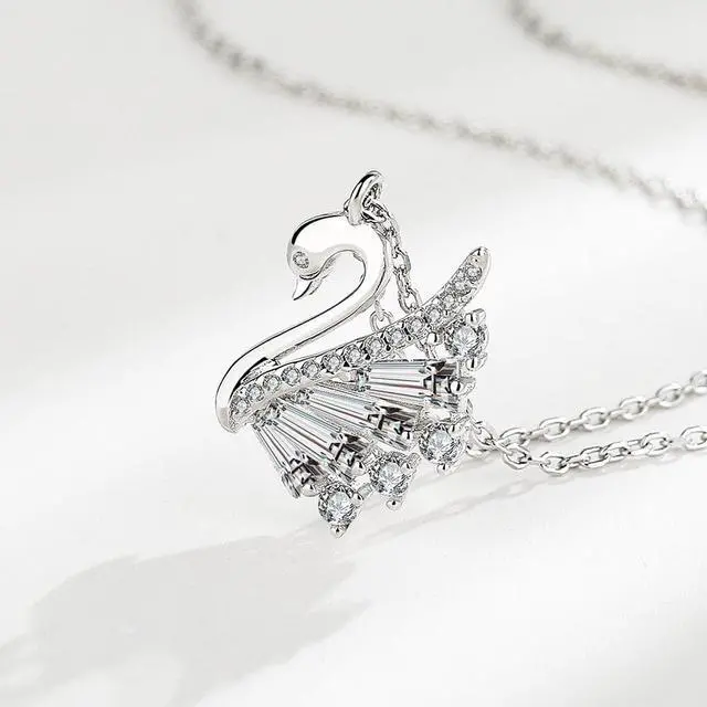 Alt view image 7 of 7 - S925 Sterling Silver Swan White/Gold Pendant Necklace for Women 18K gold plated Inlaid Cubic Zirconia Necklace - Wedding Engagement Valentine's Day Christmas Gift