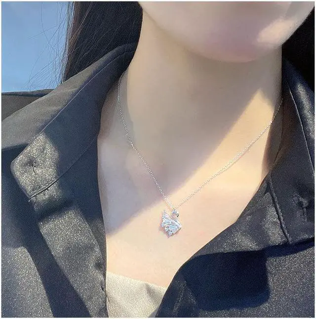 Alt view image 6 of 7 - S925 Sterling Silver Swan White/Gold Pendant Necklace for Women 18K gold plated Inlaid Cubic Zirconia Necklace - Wedding Engagement Valentine's Day Christmas Gift