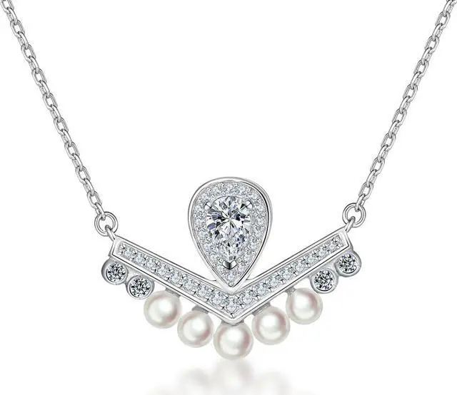 Alt view image 2 of 5 - Zircon Crown Pendant Necklace for Women S925 Sterling Silver Pearl Necklace - Wedding Engagement Valentine's Day Christmas Gift
