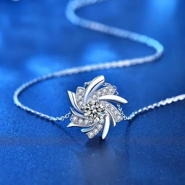 Alt view image 2 of 7 - 0.5CT Moissanite Windmill Necklace for Female S925 Sterling Silver Clavicle Pendant Necklace for Women Girlfriend Wedding Jewelry