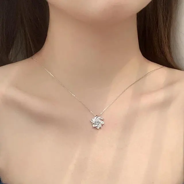 Alt view image 4 of 7 - 0.5CT Moissanite Windmill Necklace for Female S925 Sterling Silver Clavicle Pendant Necklace for Women Girlfriend Wedding Jewelry