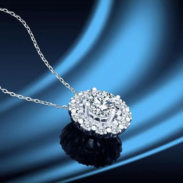 Alt view image 5 of 7 - 1CT Circular Cut Moissanite Pendant Necklace for Women, 925 Sterling Silver D Color VVS1 Lab Created Diamond Necklace for Women Gifts