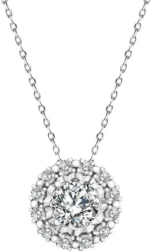 Alt view image 6 of 7 - 1CT Circular Cut Moissanite Pendant Necklace for Women, 925 Sterling Silver D Color VVS1 Lab Created Diamond Necklace for Women Gifts