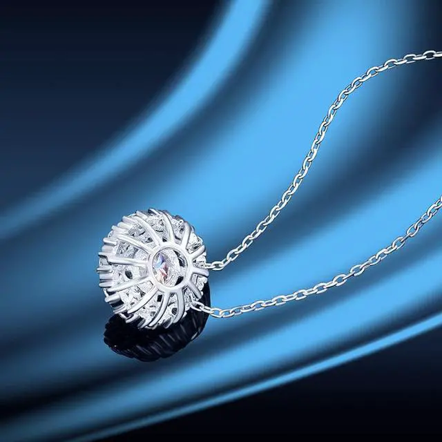 Alt view image 4 of 7 - 1CT Circular Cut Moissanite Pendant Necklace for Women, 925 Sterling Silver D Color VVS1 Lab Created Diamond Necklace for Women Gifts