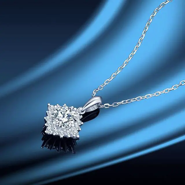 Alt view image 7 of 7 - 925 Sterling Silver Necklace with Jewelry Box, 1 CT D Color Moissanite Pendant Snowflake Quadrangular Star Diamond Necklace with GRA Certificate, Gift for Mom, Wife, Girlfriend Jewelry Gift