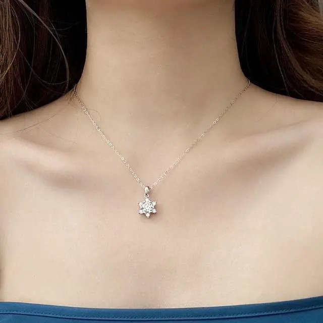 Alt view image 7 of 7 - 925 Sterling Silver Snowflake Necklace for Women's 1CT Moissanite Pendant Necklace - Girl Senior Jewelry Wedding Valentine's Day Christmas Gift