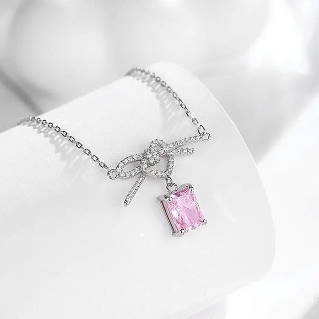 Main image of Original Design S925 Sterling Silver Sweater Chain Bow High Carbon Diamond Pendant High Sense Silver Necklace for Women