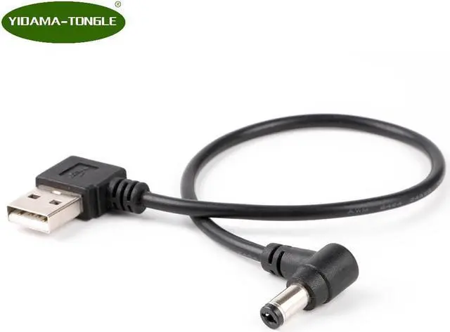 Main image of Left Angled USB 2.0 Male to 5.5mm x 2.1mm DC power Plug Barrel 5v Cable 1ft