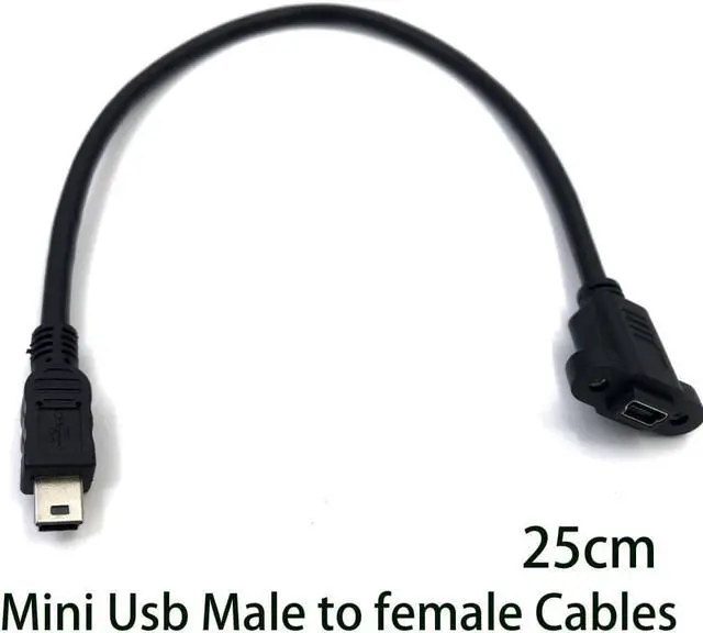 Main image of 0.25m Mini USB USB 2.0 Male Connector to Mini USB 2.0 Female Extension Cable Pitch 17.5mm With screws Panel Mount Hole