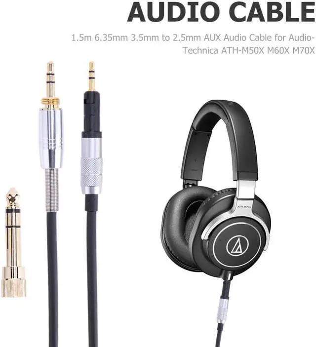 Main image of 1.5m Audio Cable Wire Replacement 3.5mm To 2.5mm Headphone Adapter Gold-plated 6.35mm for Audio-Technica ATH-M50X M60X M70X