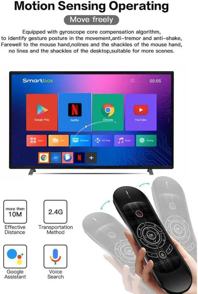 Main image of Remote Control Keyboard Rechargeable Air Mouse Mini Keyboard 2.4G Wireless Backlight with USB Receiver for Android TV Computer