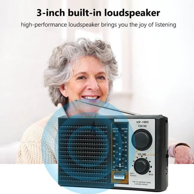 Main image of AM/FM/TV/SW World Receiver Speaker 3.5mm Jack 5 Bands Radio Receiver Powered Weather Stereo Radio Support TF Card U Disk