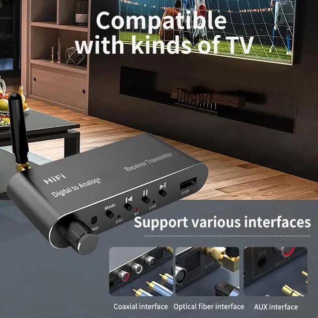 Main image of Receiver Transmitter Digital To Analog Wireless Adapter U Disk Play IR Remote Control Bluetooth-compatible for TV PC PS Switch