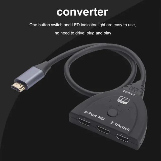 Main image of 8K Switch Adapter 3 Input 1 Output Video Splitter Adapter Cable HDMI-compatible 8K 60Hz 4K 120Hz Male To Female for PC Laptop TV
