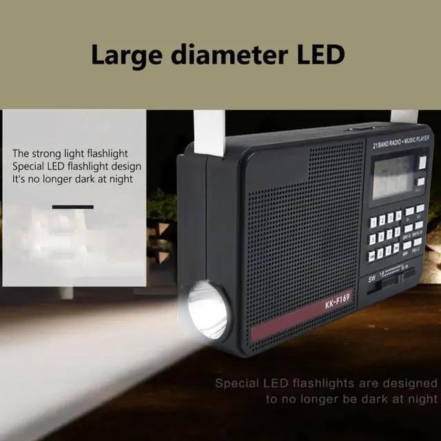 Main image of AM FM SW Handheld MP3 Player Digital Display 21 Full Band Radio Receiver LED Strong Flashlight USB Charging Support TF Card