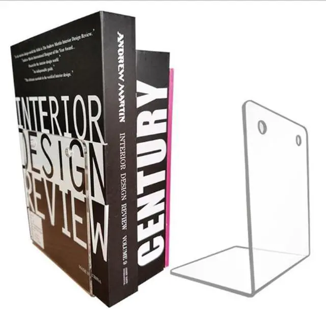 Main image of Acrylic Bookcase Stand Desk Decorative L-shaped Bookends Picture Book Album Display Compartments Storage Book Clips