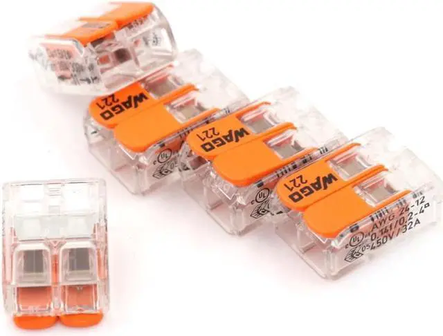 Main image of 5 Pcs Hot Sale Wago 221-412 LEVER-NUTS 2 Conductor Compact Connector 10 PK Copper Wire Junction Reusable Wire Terminal Connector