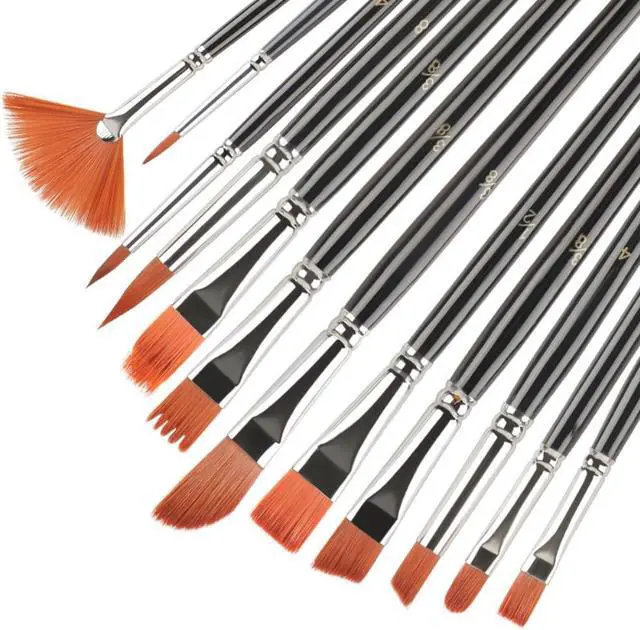 Alt view image 3 of 4 - 12Pcs Multi-functional Short Wood Black Stem For Beginner Gouache Watercolor Acrylic Oil Painting brush Set Nylon Hair Art Tool