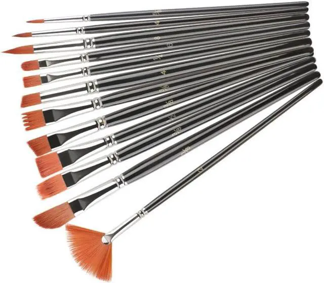 Alt view image 4 of 4 - 12Pcs Multi-functional Short Wood Black Stem For Beginner Gouache Watercolor Acrylic Oil Painting brush Set Nylon Hair Art Tool