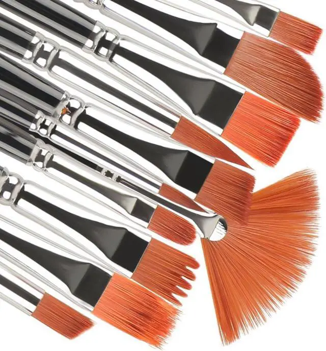 Alt view image 2 of 4 - 12Pcs Multi-functional Short Wood Black Stem For Beginner Gouache Watercolor Acrylic Oil Painting brush Set Nylon Hair Art Tool