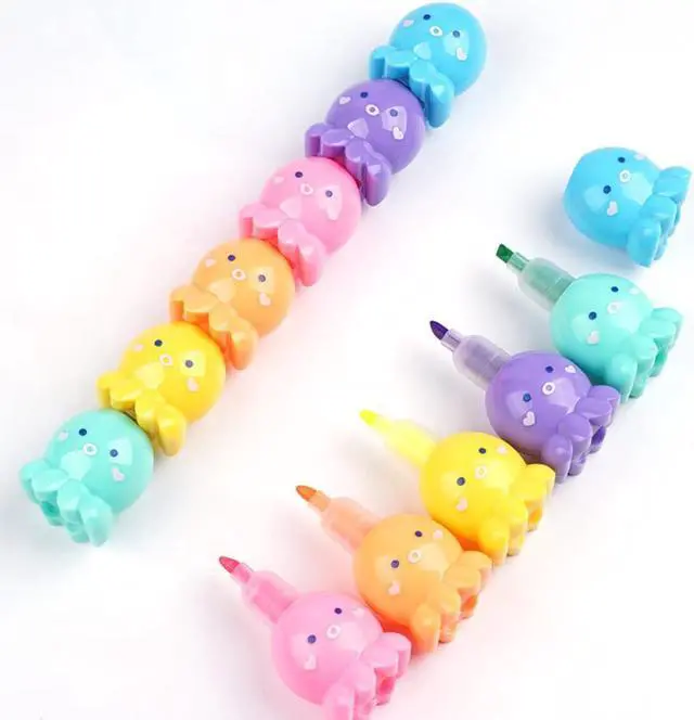 Alt view image 3 of 4 - Kawaii Cute 6 Colors Octopus Fluorescent Marker Pen Set Highlighter Pens Painting Highlight Mark Cute Stationery School Supplies