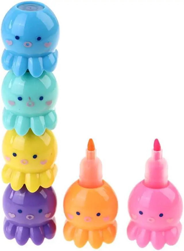 Main image of Kawaii Cute 6 Colors Octopus Fluorescent Marker Pen Set Highlighter Pens Painting Highlight Mark Cute Stationery School Supplies