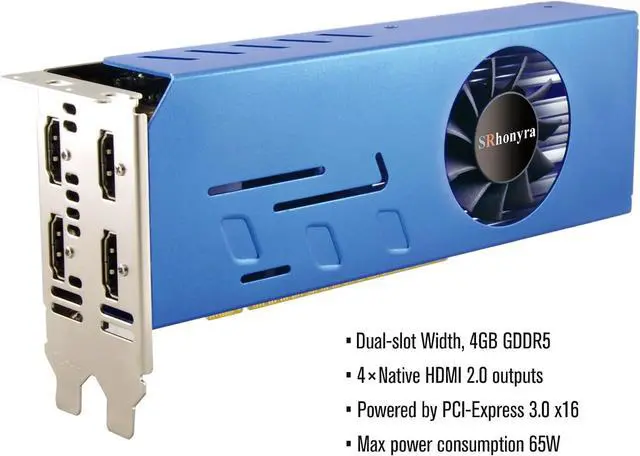 Alt view image 5 of 7 - SRhonyra GTX 750 Ti 4GB Graphics Card, 4 HDMI Outputs, Dual-slot-width 128-bit GPU for Quad Setup. Built for stock trading, screen splicing, monitoring, etc. Powered by PCI Express 3.0 16X
