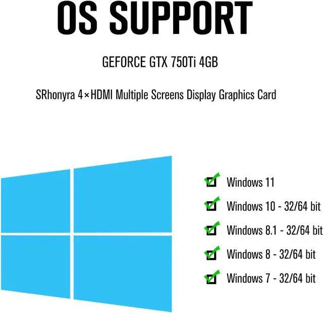 Alt view image 6 of 7 - SRhonyra GTX 750 Ti 4GB Graphics Card, 4 HDMI Outputs, Dual-slot-width 128-bit GPU for Quad Setup. Built for stock trading, screen splicing, monitoring, etc. Powered by PCI Express 3.0 16X