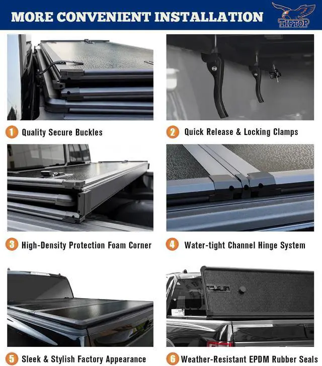 Alt view image 5 of 7 - TIPTOP Tri-Fold Hard Tonneau Cover Truck Bed FRP On Top For 2016-2023 Tacoma 5ft Bed (60.5") | TPM3 |For Models With or Without The Deck Rail System|