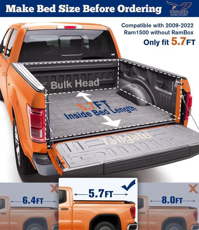 Alt view image 2 of 7 - TIPTOP Tri-Fold Hard Tonneau Cover Truck Bed FRP On Top For 2009-2023 Ram1500 5.7ft Bed (67.4") w/o RamBox | TPM3 |