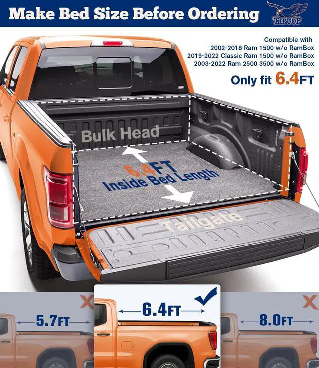 Alt view image 2 of 7 - TIPTOP Tri-Fold Hard Tonneau Cover Truck Bed FRP On Top For 2002-2018 Ram 1500 & 2003-2023 2500 3500 HD 6.4ft Bed (76.3") w/o RamBox | TPM3 |
