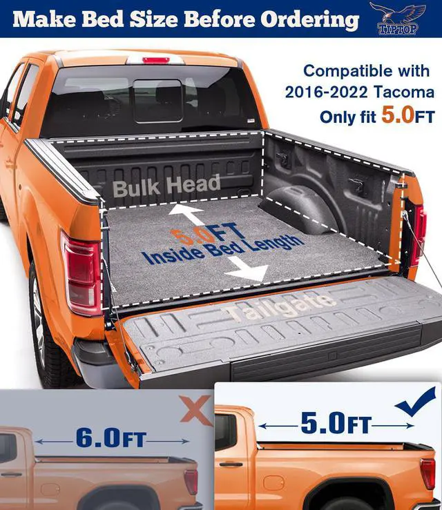 Alt view image 2 of 7 - TIPTOP Tri-Fold Hard Tonneau Cover Truck Bed FRP On Top For 2016-2023 Tacoma 5ft Bed (60.5") | TPM3 |For Models With or Without The Deck Rail System|