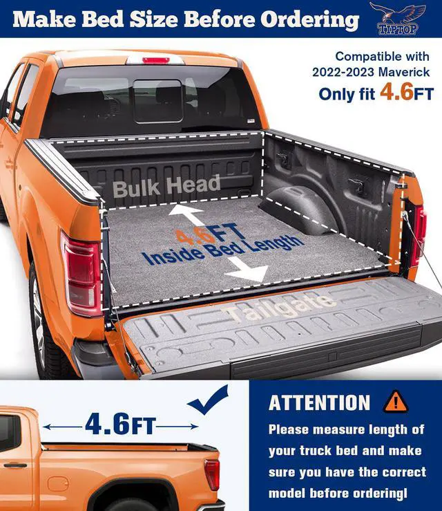 Alt view image 2 of 7 - TIPTOP Tri-Fold Hard Tonneau Cover Truck Bed FRP On Top For 2022 2023 Ford Maverick 4.6ft Bed (54.4") | TPM3 |